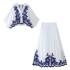 AliExpress 2024 Summer New Product European and American Cross border Women's Fashion Contrast Embroidered Shirt+Skirt Set for Women