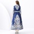 2024 Vacation - Palace style stand up collar lantern sleeve single placket printed long lace dress