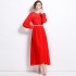 Real shooting spot 2024 new water-soluble lace splicing large swing chiffon dress dress with belt