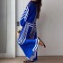 FD1239 in stock autumn new cross-border women's fashion printed striped shirt pleated straight leg wide leg pants set