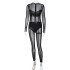 European and American style long sleeved mesh pants, 2024 summer ins new women's sexy see through jumpsuit, foreign trade wholesale