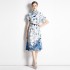 Spot shooting of summer new European style light luxury fashionable temperament jungle bird positioning printed waist cinching dress