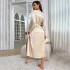 Danilin summer sexy imitation silk nightgown women's long sleeved lace up bathrobe morning gown fashionable casual home wear