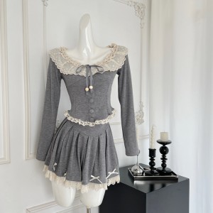 REESE Lazy Kitten Pure Desire Princess Qianjin Style Lace Knitted Top Half Skirt R9101-1D