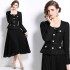 Real time spot small fragrance style socialite temperament slim fit and slimming patchwork large swing dress