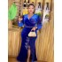 Foreign trade African women's fishtail skirt elastic gold velvet rhinestone V-neck long sleeved cross-border source spot