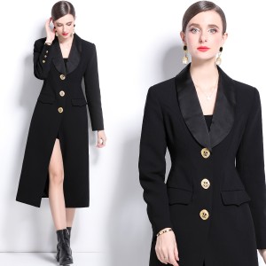 Real time spot French high-end style suit collar, double breasted buttons, gold buttons, long waisted jacket, dress