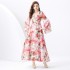 2024 Vacation - Lace V-neck flared sleeve pleated cardigan printed long dress