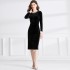 Real time spot French nail bead retro high waisted velvet dress for women's autumn collection waist slit long skirt