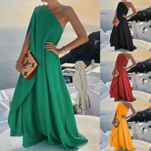 FD960 in stock 2024 summer new cross-border women's clothing temperament fashionable solid color loose shoulder long dress