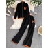 Autumn and winter new zipper sweater cardigan jacket women's embroidered knitted sweater long sleeved top two-piece set high waist wide leg pants