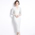 Real shot spot V-neck strap long sleeved solid color slimming bag body slimming versatile velvet dress