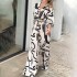 Spot independent station European and American women's clothing autumn hot items cross-border women's fashion printed long sleeved mid length jumpsuit