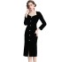 Real shot spot black velvet French V-neck slim fit dress for women