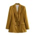 Linen double breasted women's suit jacket+vest vest vest+linen straight leg pants set