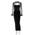 European and American 2024 Spring Women's New Plush Mesh Splicing Sexy Nightclub Style Hollow Long Skirt Slimming Dress