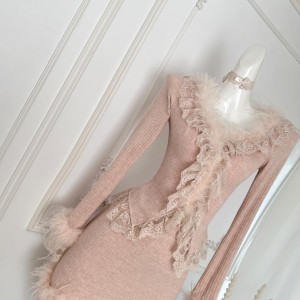 Reese Withers Pink Flower Sea Pure Desire Style Manga Style Knitted Top Half Skirt R8151-1Y