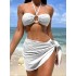 Foreign trade European and American sexy bikini bikini swimsuit three piece set gauze skirt hanging neck solid color swimsuit women's spot multi color