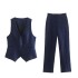 Linen double breasted women's suit jacket+vest vest vest+linen straight leg pants set