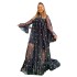 Cross border European, American, and African dresses, fashionable large swing style, thick mesh, embroidered black long skirt two-piece set