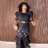 Foreign trade African women's dress with mesh, front and back hot pressed diamond, waist belt, fishtail skirt, cross-border source of goods