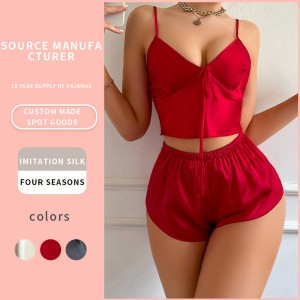 Women's silk camisole solid color camisole pajamas thin shorts home sexy two-piece set pajamas pajama pajama pants set