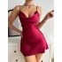 Sexy short backless home nightgown sleeveless summer V-neck cross suspender skirt imitation silk thin dress for women