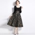 Real time stock 2024 autumn high-end black jacquard mid length temperament dress new