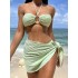 Foreign trade European and American sexy bikini bikini swimsuit three piece set gauze skirt hanging neck solid color swimsuit women's spot multi color