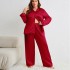 Danilin sleepwear silk ice silk thin long sleeved pants cardigan simulation silk plus size sexy home suit set