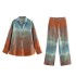 2024 Summer New Women's Clothing Silk Texture Gradient Loose Shirt Top Tie Dyeing Printed Pants Set for Foreign Trade