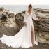 Foreign trade wedding dress with small tail, waist cinching, slimming and deep V long sleeved chiffon perspective light wedding dress, forest style travel photography beach skirt