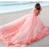 One shoulder peach collar short sleeved flower beach travel photoshoot grand display princess fluffy waist slimming wedding dress performance dress