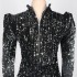 European, American and African women's dresses, velvet sequin fabric stage wear, bubble long sleeved dresses, European, American and African styles