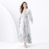 2024 Vacation - Palace style Retro Stand up Collar Single breasted Printed Wide Swing Long Dress