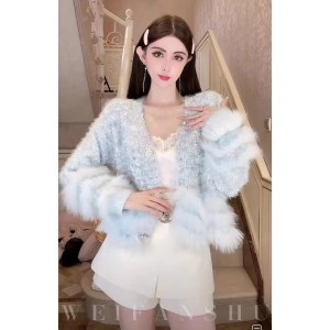 Cream Mousse 2024 Autumn/Winter New Fashionable Western style Splicing Sweater cardigan Sweet temperament Top