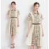 Spot shooting - Chinese style short sleeved retro French floral shirt dress with belt