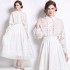 Spot shooting 5111- Versatile Fashion New Product Collar Splicing Lace Lantern Sleeve Shirt+High Waist Half Skirt Set