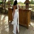 European and American style ins foreign trade women's solid color hanging neck dress sexy backless ribbon slit temperament long skirt dress