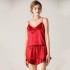 Women's imitation silk sleepwear silk V-neck suspender shorts two-piece set sleepwear sexy fashion home suit set