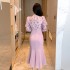 Sweet and gentle style dress 2024 new women's autumn and winter temperament socialite pink slim fit buttocks wrapped fish tail long skirt