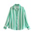 Cross border foreign trade wholesale 2023 spring European and American style printed striped silk satin texture vertical shirt for women