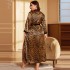 Spring and summer plus size sexy imitation silk nightgown leopard print home clothes pajamas sexy loose cardigan lace up bathrobe