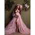 New European and American style bean paste one shoulder long bubble sleeve evening dress sexy high waisted pregnant photography studio wedding dress