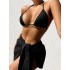 2024 new foreign trade swimsuit European and American backless sexy solid color bikini mesh short skirt bikini three piece set