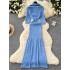 Light luxury Korean version high-end knitted dress for women in winter, featuring a single breasted slim fit design and a niche temperament long skirt