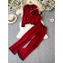 Xiaoxiangfeng style socialite explosive street knitted suit women's winter western-style anti-aging top wide leg pants professional three piece set