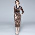 Real time spot dress temperament French gold velvet dress leopard print long dress with original belt included