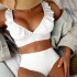 2024 Cross border European and American Foreign Trade New Swimsuit Striped High Waist V-neck Ruffle Edge Bikini Swimsuit Women's Bikin