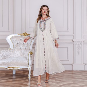 Foreign Trade Middle East Women's Clothing Muslim Robe Women's Long Dress Dubai Robe Rope Embroidery Craft Party Evening Dress Dress